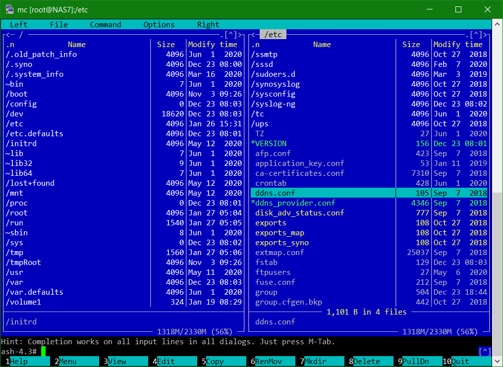 Midnight Commander mc in der Synology Terminal Shell starten