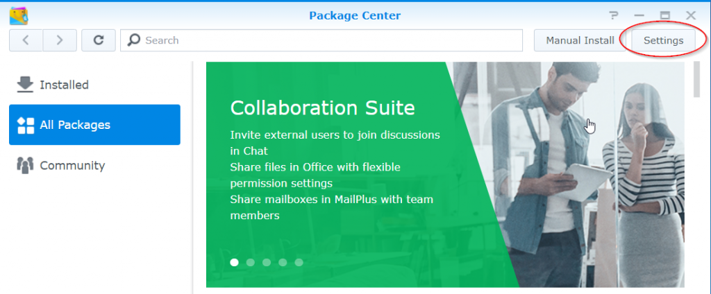 Nano Editor in Synology, Synology DSM Package Center