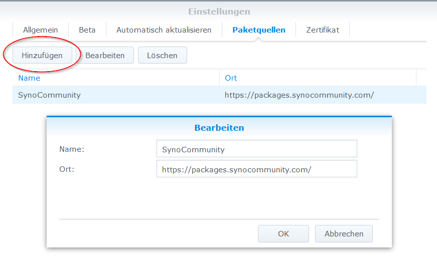 Synology Paketquellen Hinzufügen