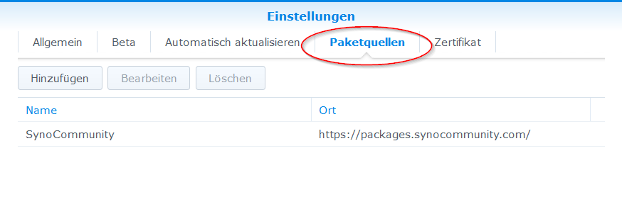 Synology Packetquellen