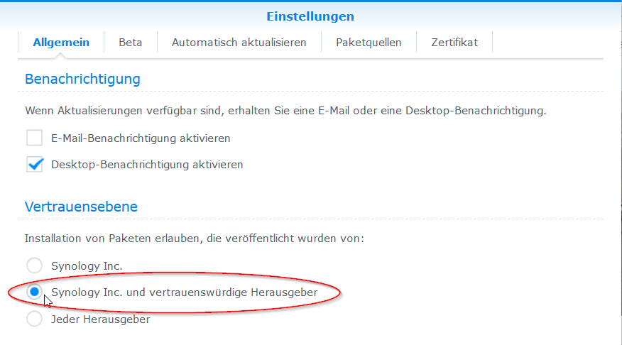 Synology Inc. und vertrauenswürdige Herausgeber