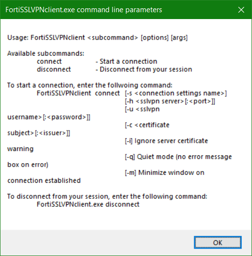 FortiSSLVPNclient.exe command line parameters
