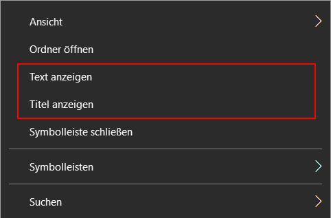 Symbolleiste Quick Launch Text anzeigen