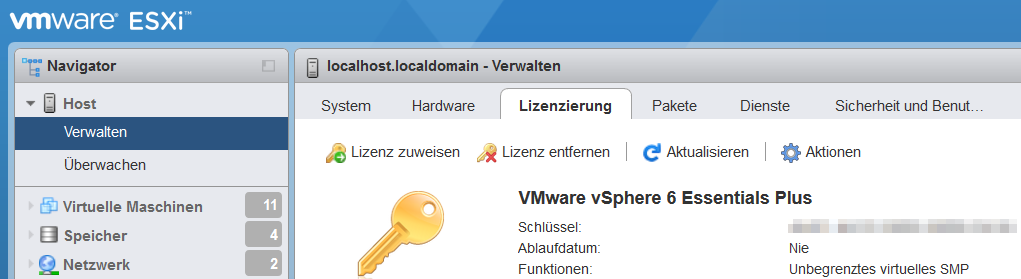 vSphere ESXi Hypervisor Verwaltung Lizenz zuweisen