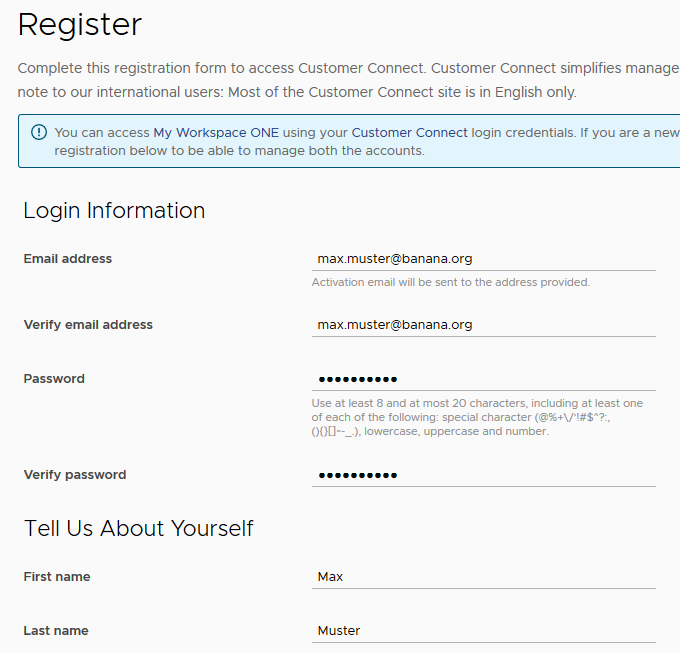 VMware registration customer connect, complete this registration form