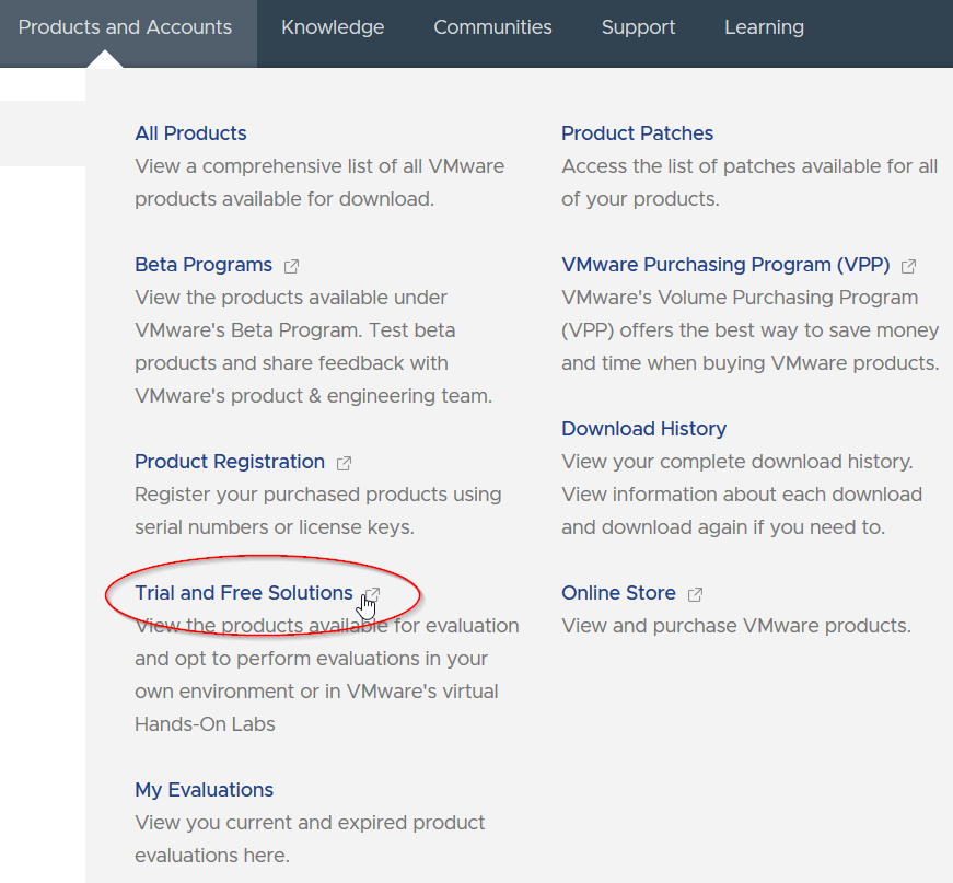 VMware Products and Accounts und Trial and Free Solutions