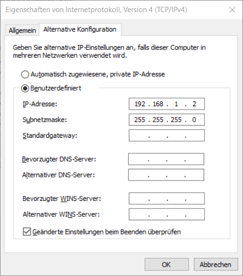 Eigenschaften von Internetprotokoll Version 4 (TCP/IPv4), Alternative Konfiguration