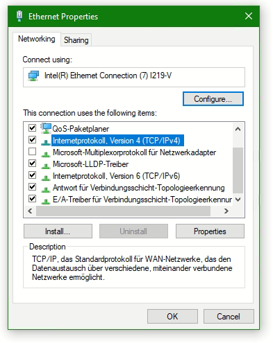 Control Panel Ethernet Properties