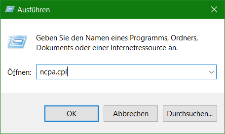 Öffnen ncpa.cpl ausführen