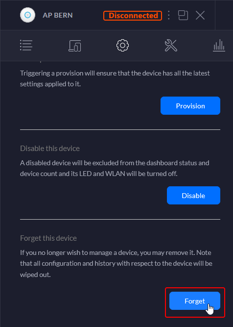 UniFi Device Disconnected klick Forget