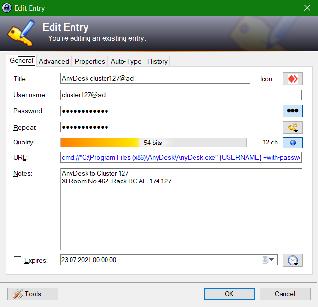 Aus KeePass heraus AnyDesk Remote Desktop Fernzugriff starten