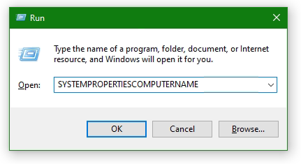 Run SYSTEMPROPERTIESCOMPUTERNAME