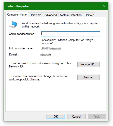 Windows System Properties - Change Computer Name