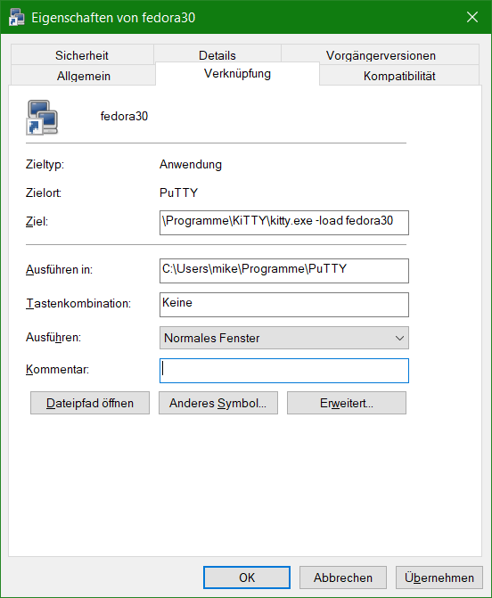 KiTTY Shortcut load SessionName