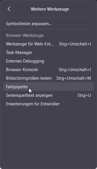 Firefox - Weitere Werkzeuge - Farbpipette
