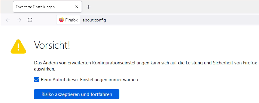Firefox Advanced settings about:config