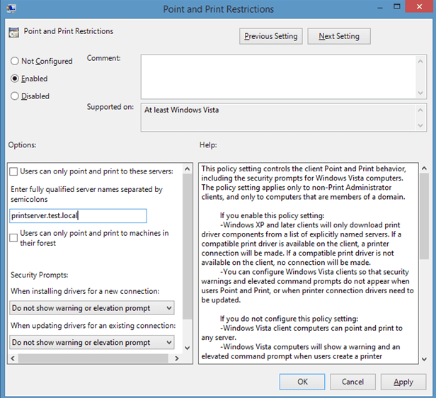 GPO Point and Print Restrictions