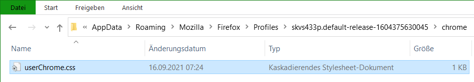 Mozilla Firefox default profile path to userChrome.css