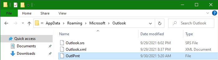 Outlook print, Search for the file OutlPrnt, if it exists, it can be deleted.