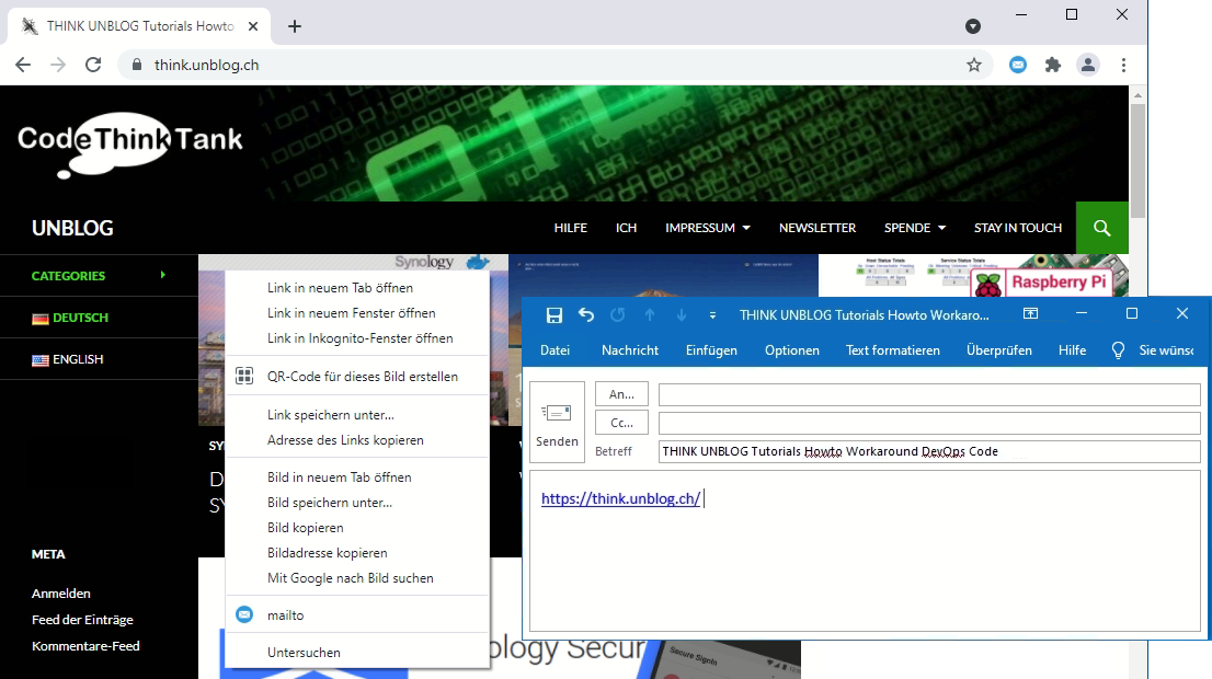 Webseite Link Senden in E-Mail mit Google Chrome