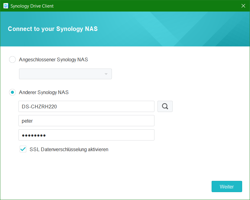 Verbinden mit dem Synology NAS