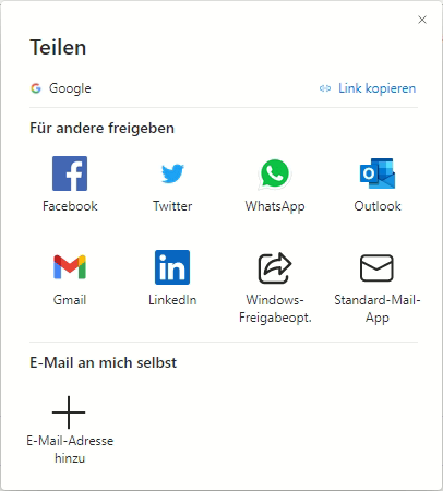 Microsoft Edge Teilen Auswahl Kontext
