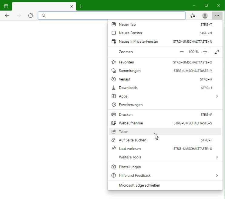 Microsoft Edge Link Teilen via E-Mail