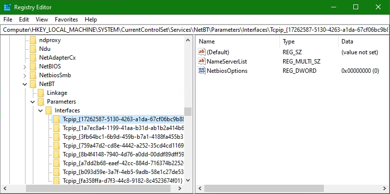 the interface GUID to the corresponding network adapter can be found in Registry Editor