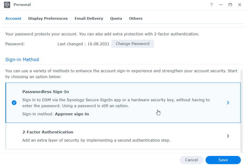 Synoloyg DSM Passwordless Sign-In