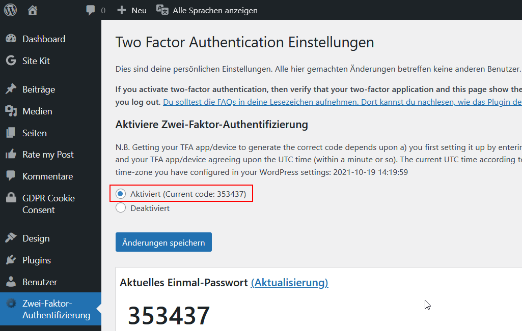 2fa google authenticator mit WordPress Plugin Two Factor Authentication