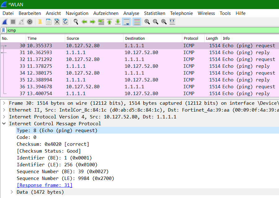 Wireshark Ping ICMP Echo Request