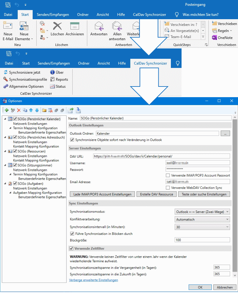 CalDav Synchronizer in Outlook einrichten