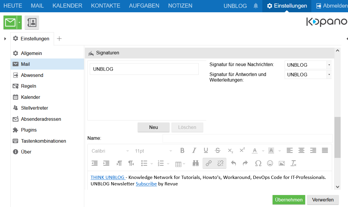 OL Extension Kopano WebApp Mail Signaturen