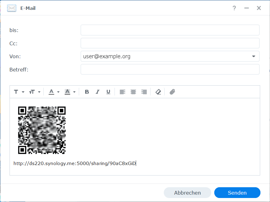 Synology DSM File Station Datei mit anderen via E-Mail teilen