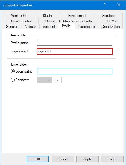 AD User Manager Profile Logon script