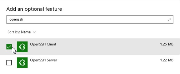 Windows Apps & Features - Optionale Features - OpenSSH Client hinufügen
