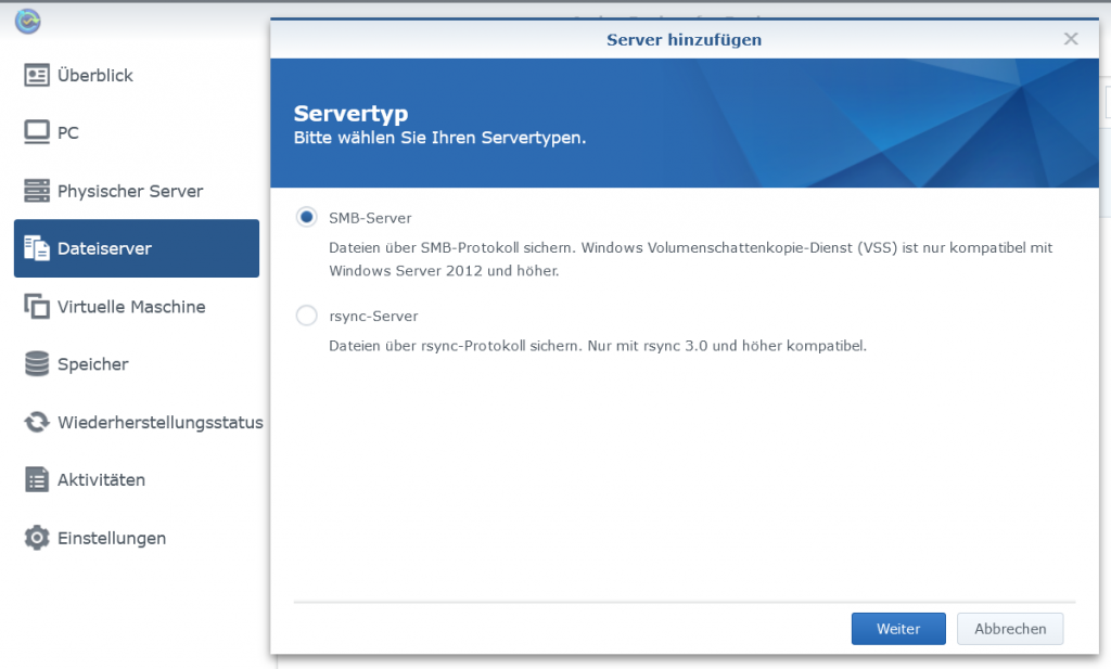 Active Backup for Business Sicherungsaufgabe erstellen