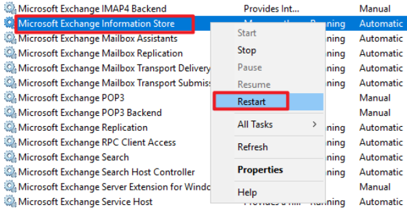 Exchange-Information Store Service, Exchange Mailbox Trennen Neuverbinden
