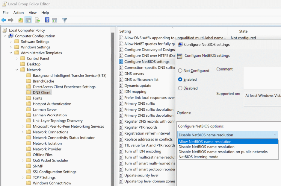 Gruppenrichtlinie NetBIOS Einstellungen