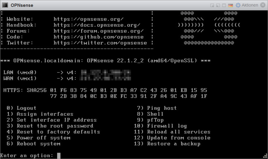 OPNsense VMware ESXi Console