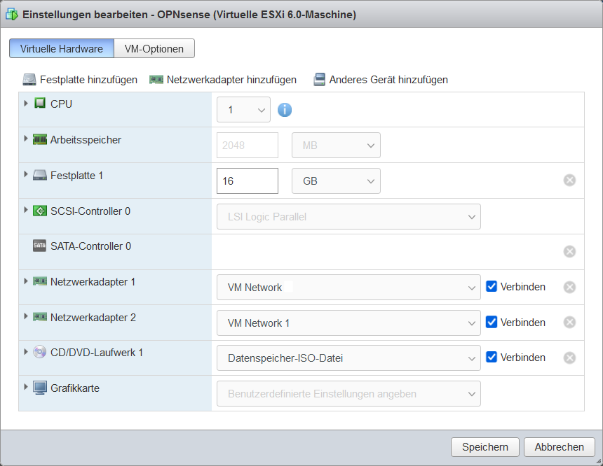 VMware ESXi Console OPNsense virtual machine