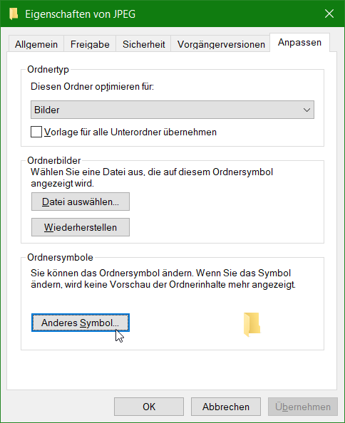 Eigenschaften von Ordner Anderes Symbol
