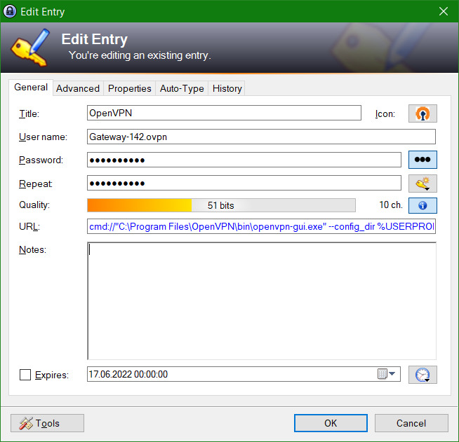 KeePass OpenVPN Verbindung starten