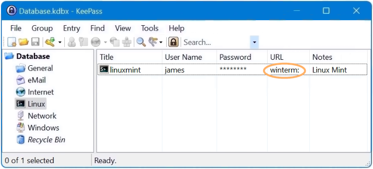 KeePass double-click the URL item