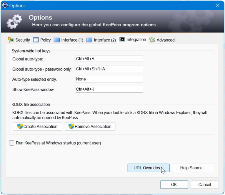 KeePass Options Integration