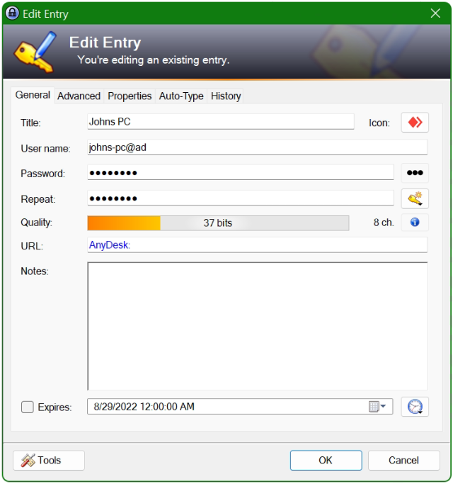 KeePass URL Eintrag für AnyDesk