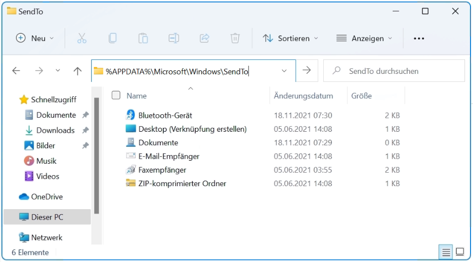 %APPDATA%\Microsoft\Windows\SendTo
