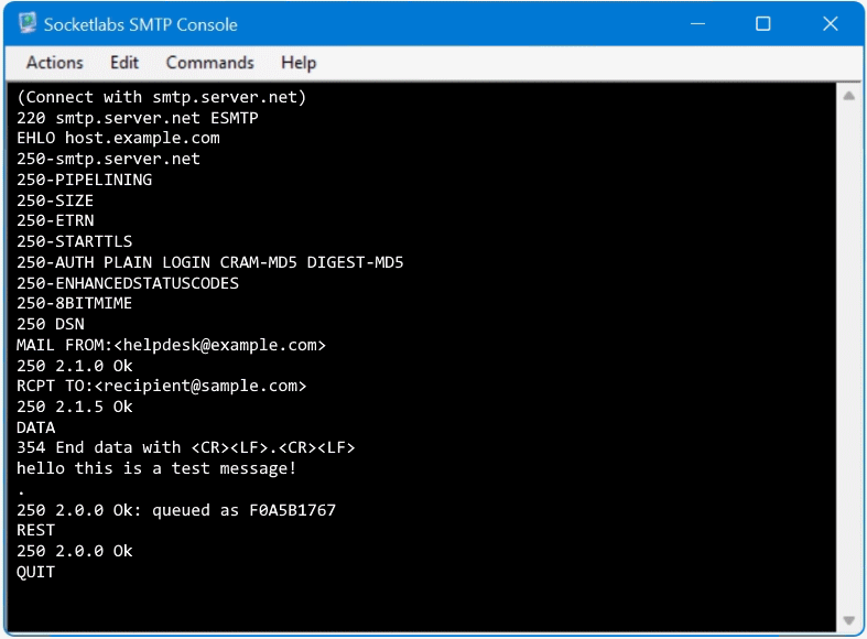 SMTP Test und Diagnose Tool, SMTP-Console Connection