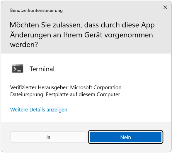 Terminal Benutzerkontensteuerung Dialog