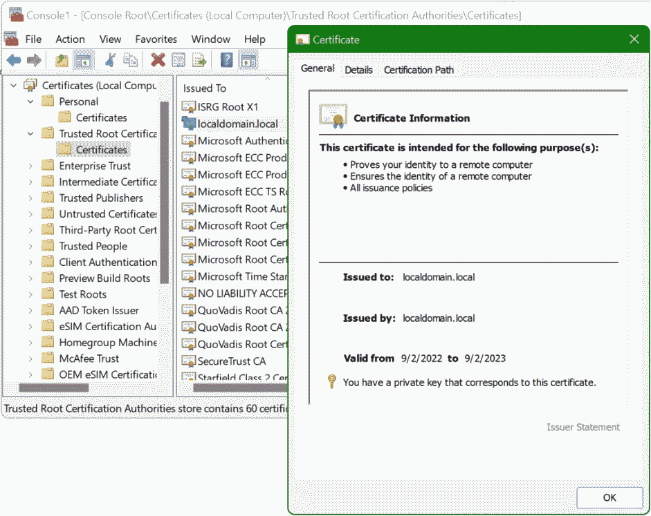 Certificate Manager CERTLM.MSC of the Microsoft Management Console